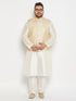 Vastramay Men's Plus Size Cream and Gold Jacquard Nehru Jacket